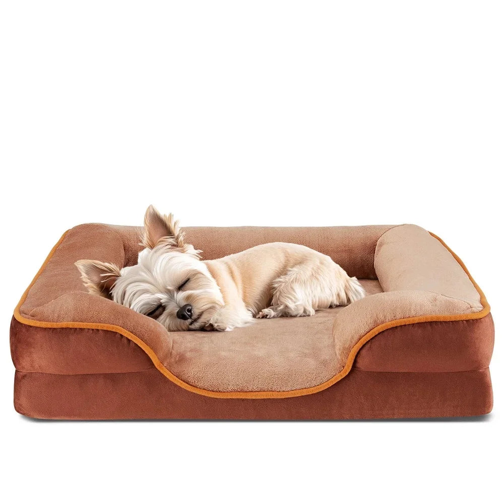 Memory Foam Dog Bed Small Dogs Bolstered Sofa Design Waterproof Removable Cover Orthopedic Support Easy Clean Pet Couch