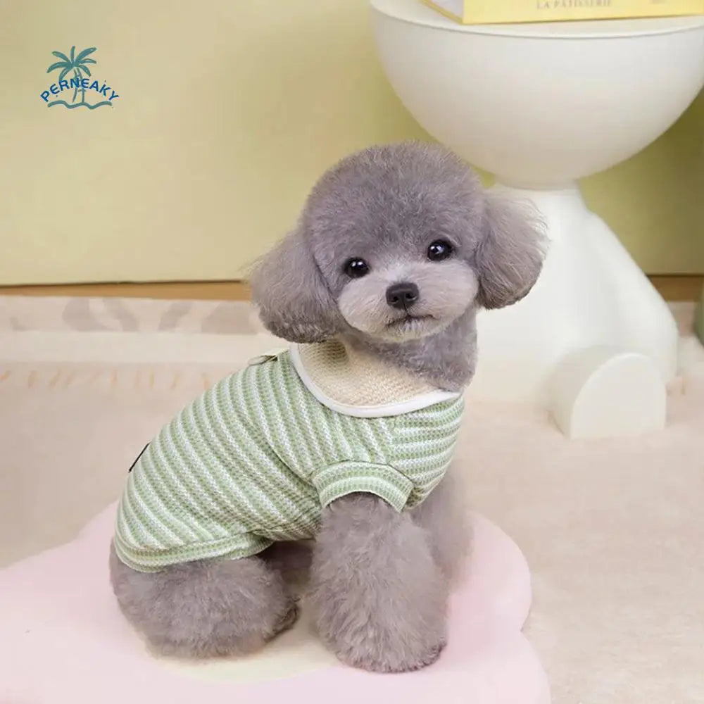Cute Lapel Puppy Striped Pullover Polyester Thin Dog Short Sleeve Breathable Casual Dog Clothing for Small Dogs