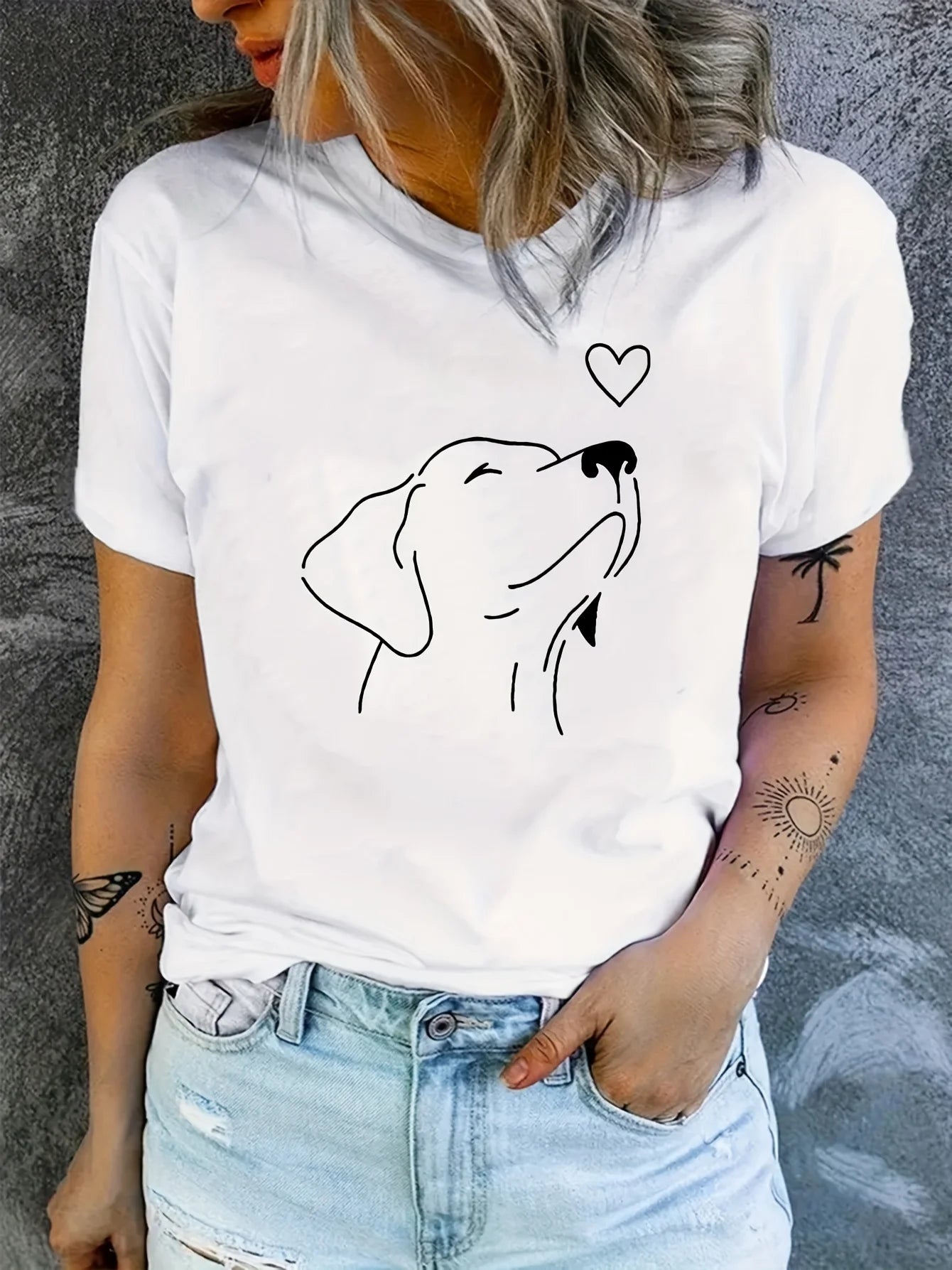 Dog Print Round Neck Sports T-shirt Short Sleeve Running Casual Tops Women's Activewear aesthetic clothes