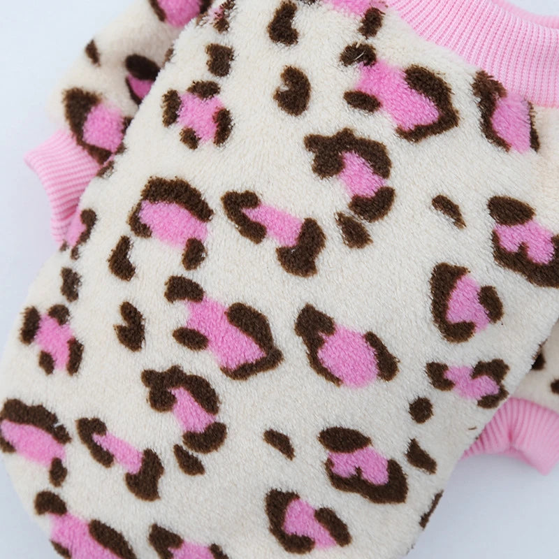 Lovely Leopard Pet Dog Clothes Soft Flannel Winter Puppy Overalls York Dog Cartoon Printing Sphinx Cat Sweatshirt Drop Shipping