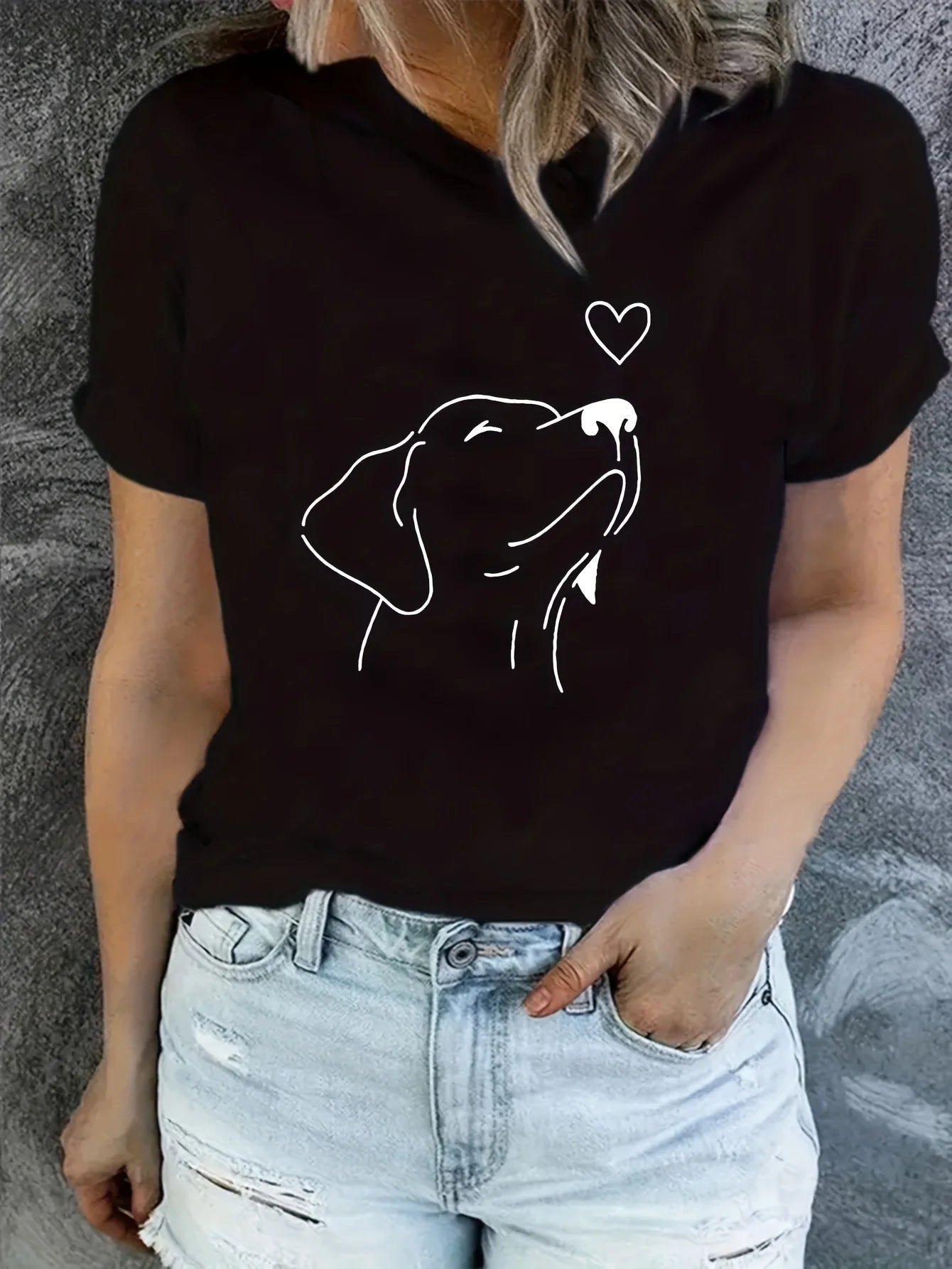 Dog Print Round Neck Sports T-shirt Short Sleeve Running Casual Tops Women's Activewear aesthetic clothes