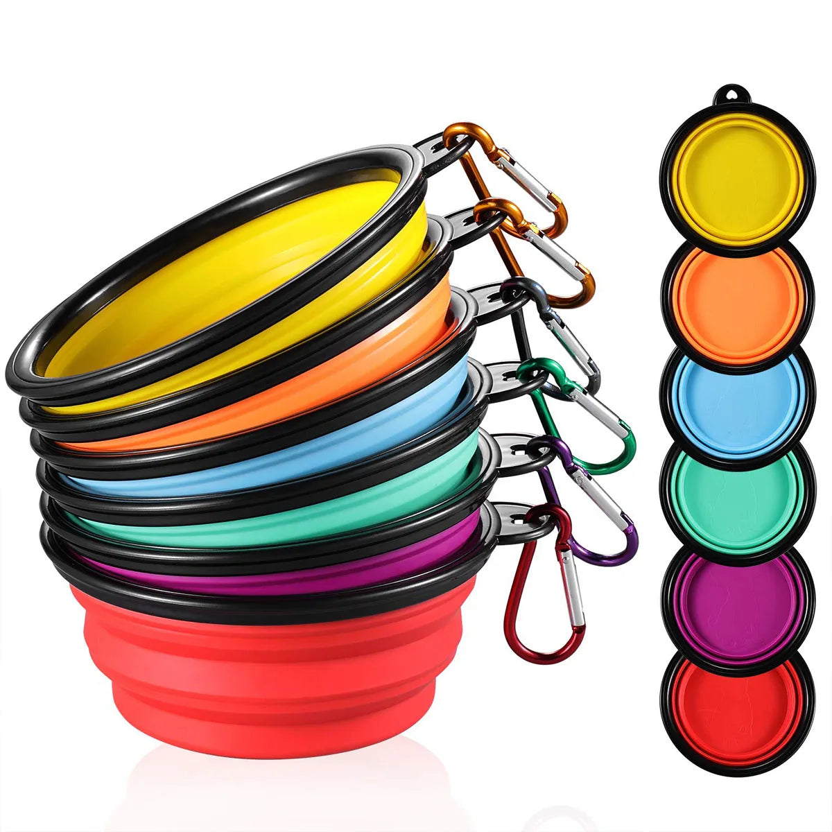 Dogs Feed Supplies Folding Silicone Bowl Portable Puppy Water Container with Carabiner Folding Cats Bowl Travel Pets Accessories