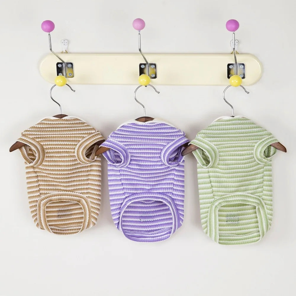 Cute Lapel Puppy Striped Pullover Polyester Thin Dog Short Sleeve Breathable Casual Dog Clothing for Small Dogs