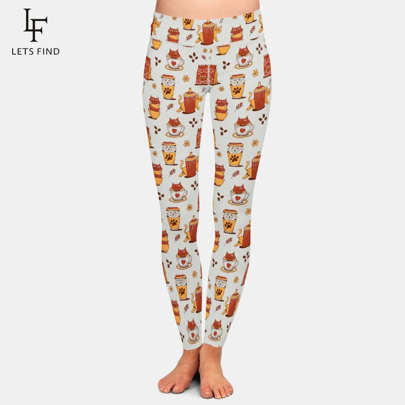 LETSFIND New High Waist Cute Cat Pattern Women Pants High Quaility 3D Hand-painted Cat Print Fitness Slim Girls Stretch Leggings
