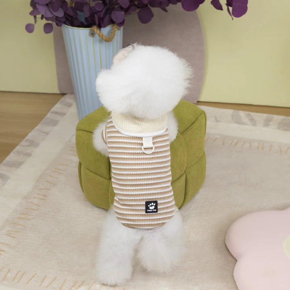 Cute Lapel Puppy Striped Pullover Polyester Thin Dog Short Sleeve Breathable Casual Dog Clothing for Small Dogs
