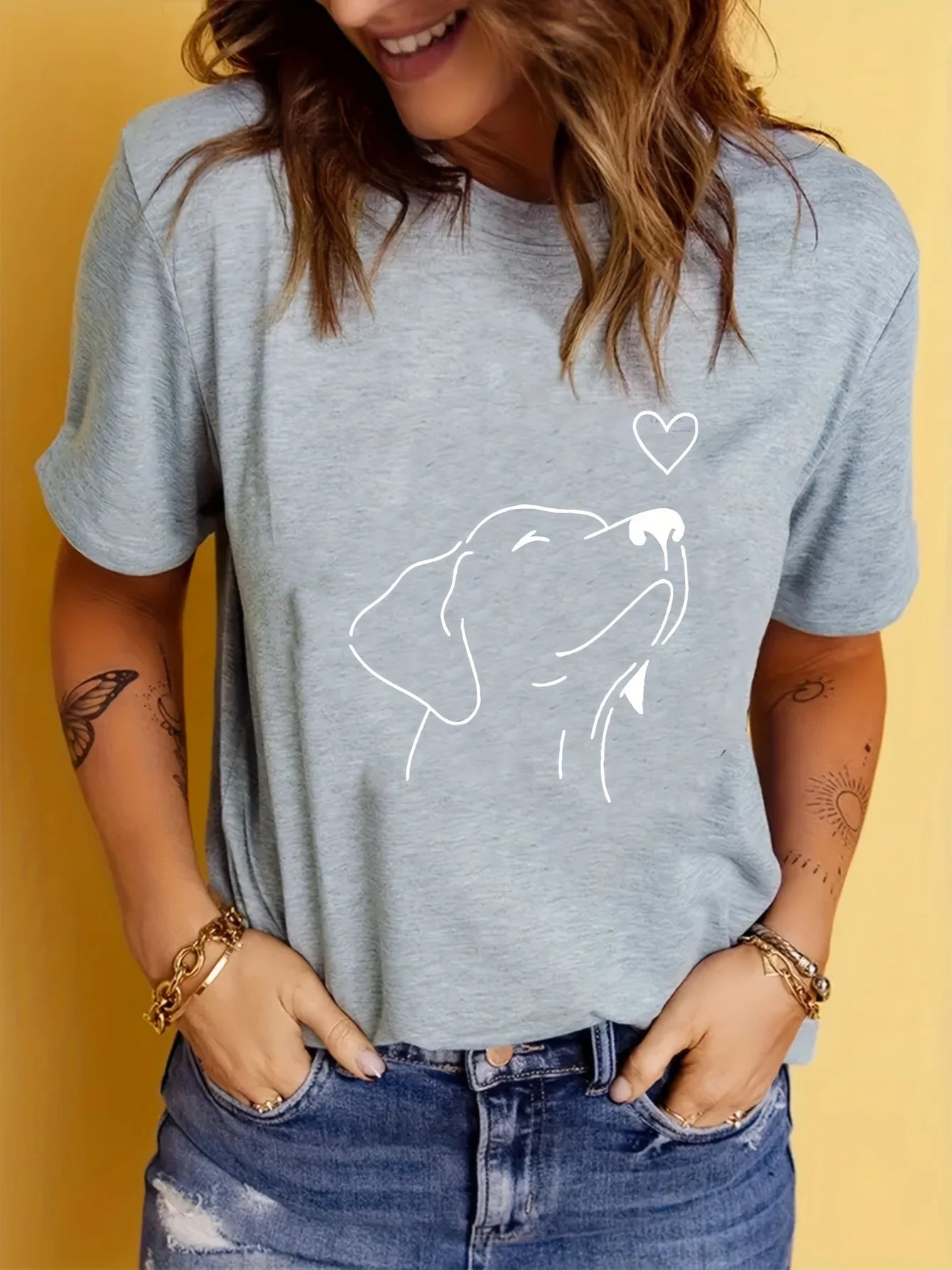 Dog Print Round Neck Sports T-shirt Short Sleeve Running Casual Tops Women's Activewear aesthetic clothes