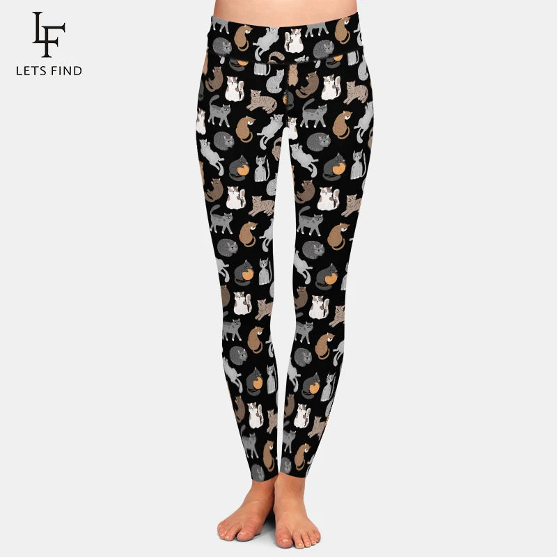 LETSFIND New High Waist Cute Cat Pattern Women Pants High Quaility 3D Hand-painted Cat Print Fitness Slim Girls Stretch Leggings