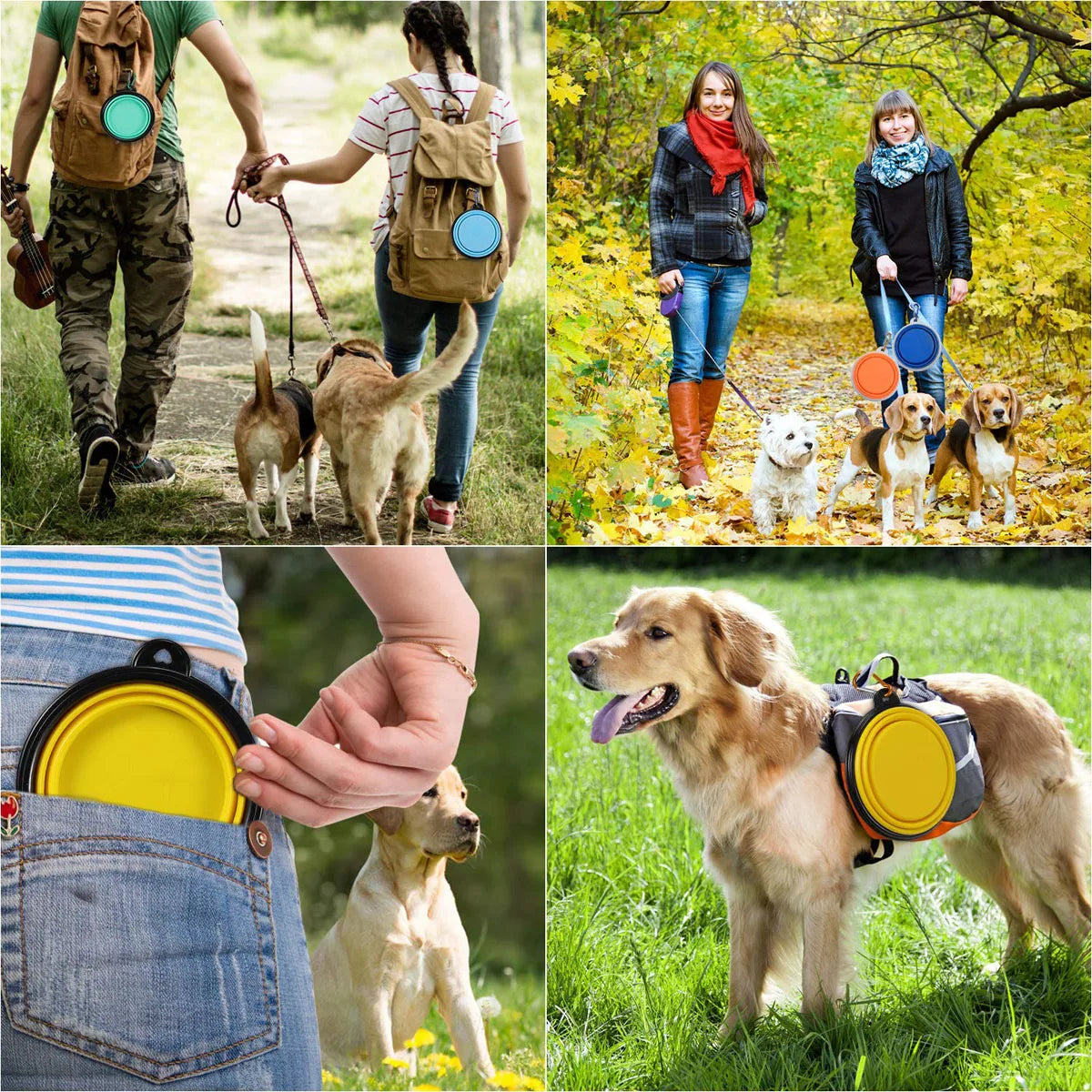 Dogs Feed Supplies Folding Silicone Bowl Portable Puppy Water Container with Carabiner Folding Cats Bowl Travel Pets Accessories