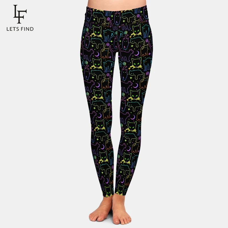 LETSFIND New High Waist Cute Cat Pattern Women Pants High Quaility 3D Hand-painted Cat Print Fitness Slim Girls Stretch Leggings