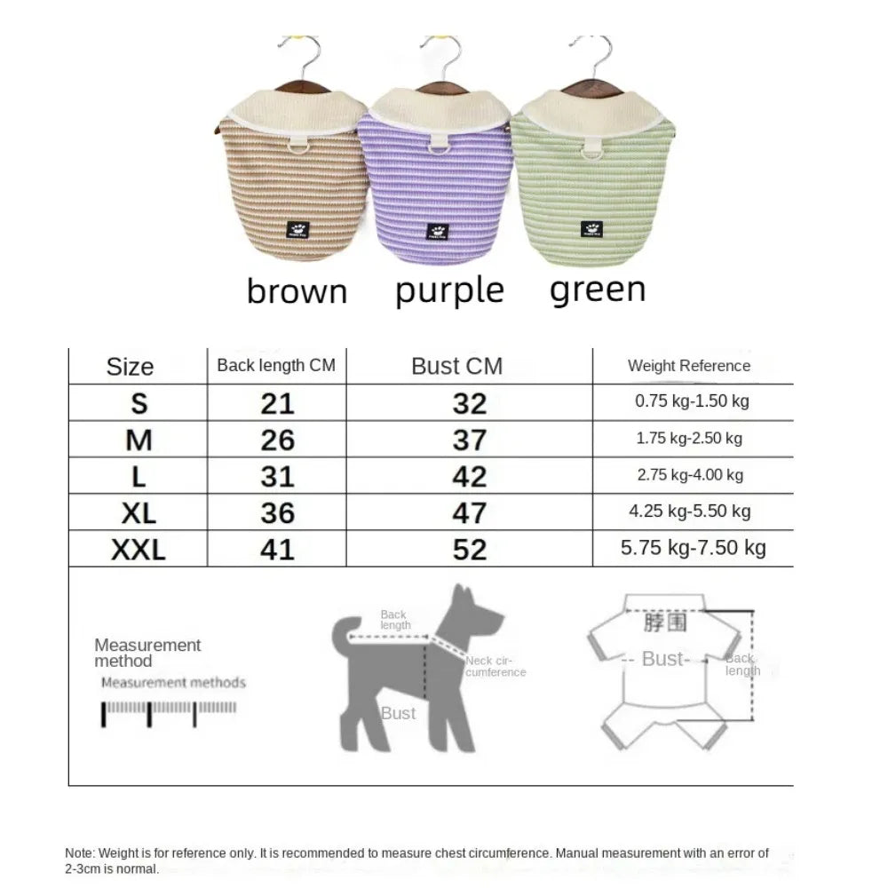 Cute Lapel Puppy Striped Pullover Polyester Thin Dog Short Sleeve Breathable Casual Dog Clothing for Small Dogs