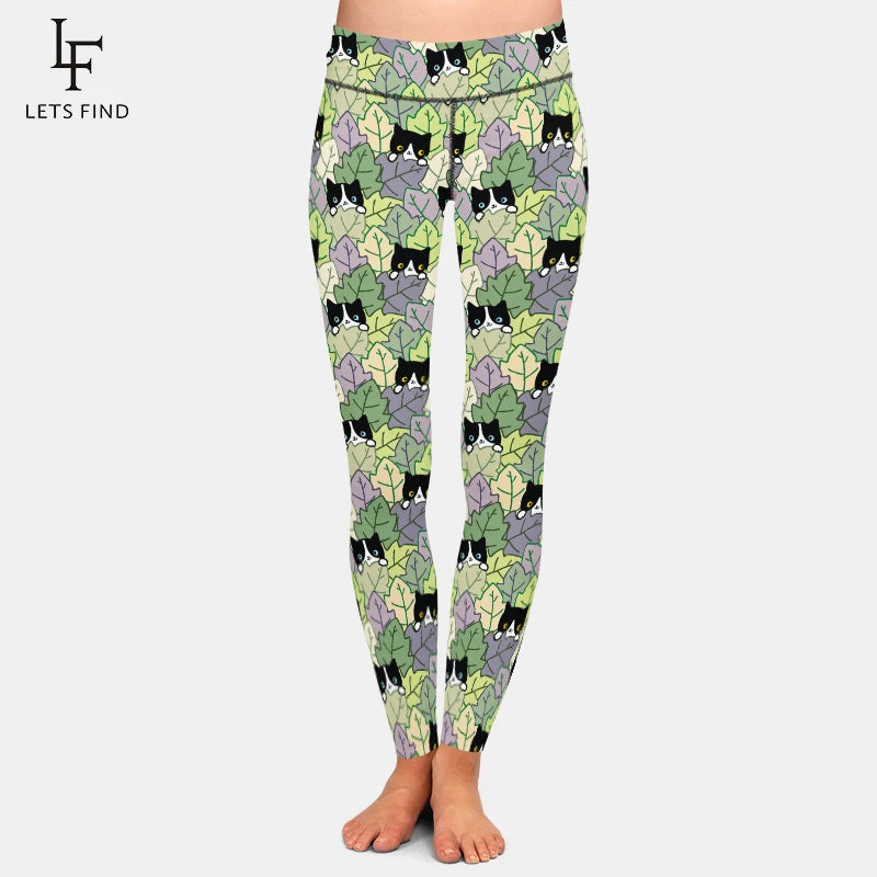 LETSFIND New High Waist Cute Cat Pattern Women Pants High Quaility 3D Hand-painted Cat Print Fitness Slim Girls Stretch Leggings