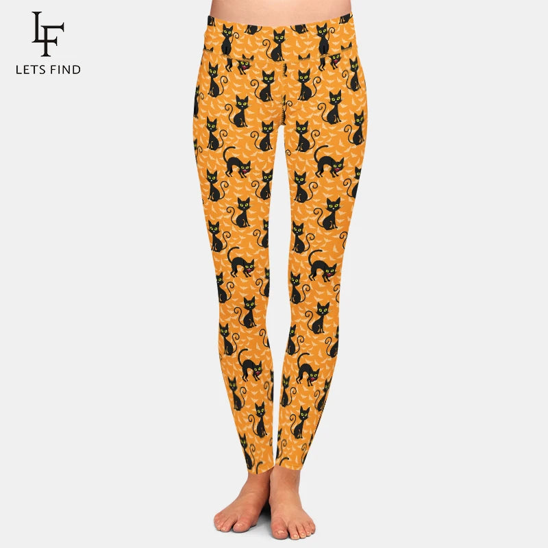 LETSFIND New High Waist Cute Cat Pattern Women Pants High Quaility 3D Hand-painted Cat Print Fitness Slim Girls Stretch Leggings