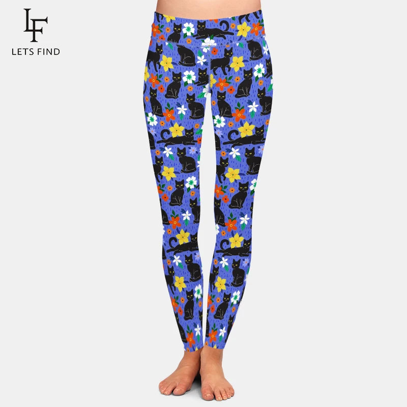 LETSFIND New High Waist Cute Cat Pattern Women Pants High Quaility 3D Hand-painted Cat Print Fitness Slim Girls Stretch Leggings